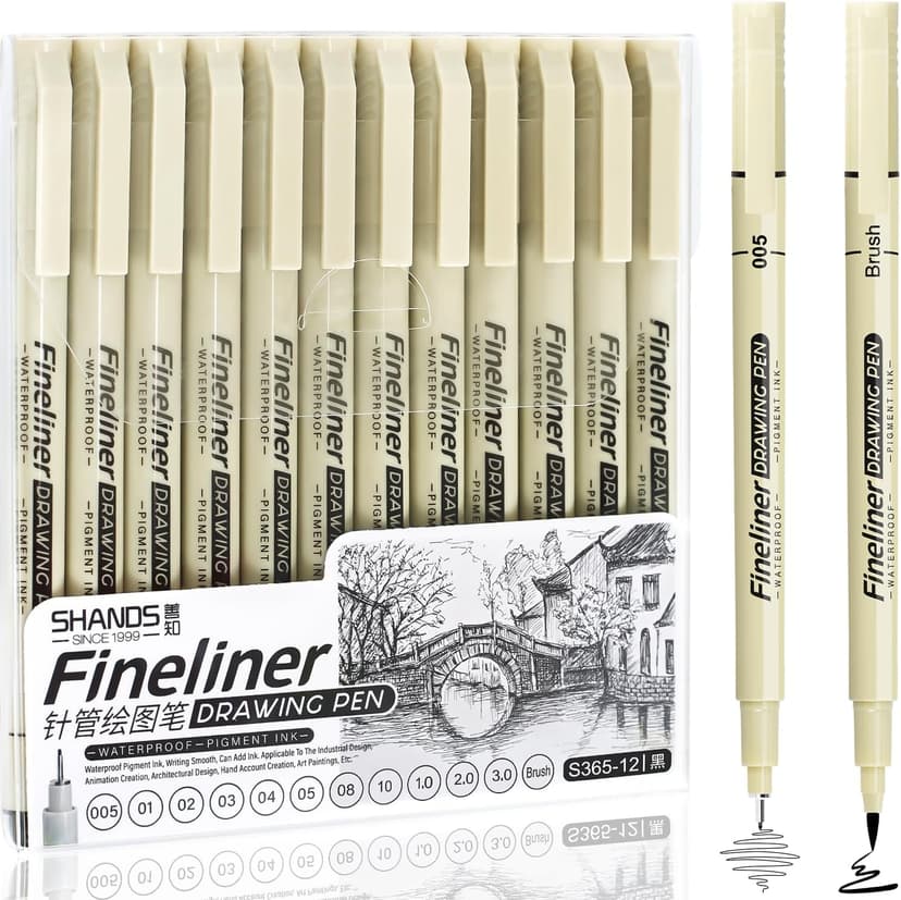 Micro Fineliner Black Drawing Pens,12 Waterproof Watercolor Painting Art Supplies Adults Anime Gifts Artist Fine Line Marker Archival Ink Micron Set Sketch Outline Manga Sketching Zentangle Teen Stuff
