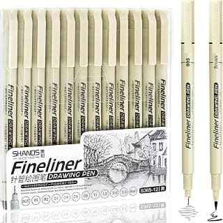 Micro Fineliner Black Drawing Pens,12 Waterproof Watercolor Painting Art Supplies Adults Anime Gifts Artist Fine Line Marker Archival Ink Micron Set Sketch Outline Manga Sketching Zentangle Teen Stuff