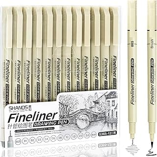 Micro Fineliner Black Drawing Pens,12 Waterproof Watercolor Painting Art Supplies Adults Anime Gifts Artist Fine Line Marker Archival Ink Micron Set Sketch Outline Manga Sketching Zentangle Teen Stuff