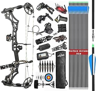 Compound Bow Kit, Hunting and Target, Limb Made in USA,Draw Weight 30-70 lbs Adjustable, Draw Length 19-30.5",up to IBO 320FPS Speed, Package with Archery Hunting Accessories