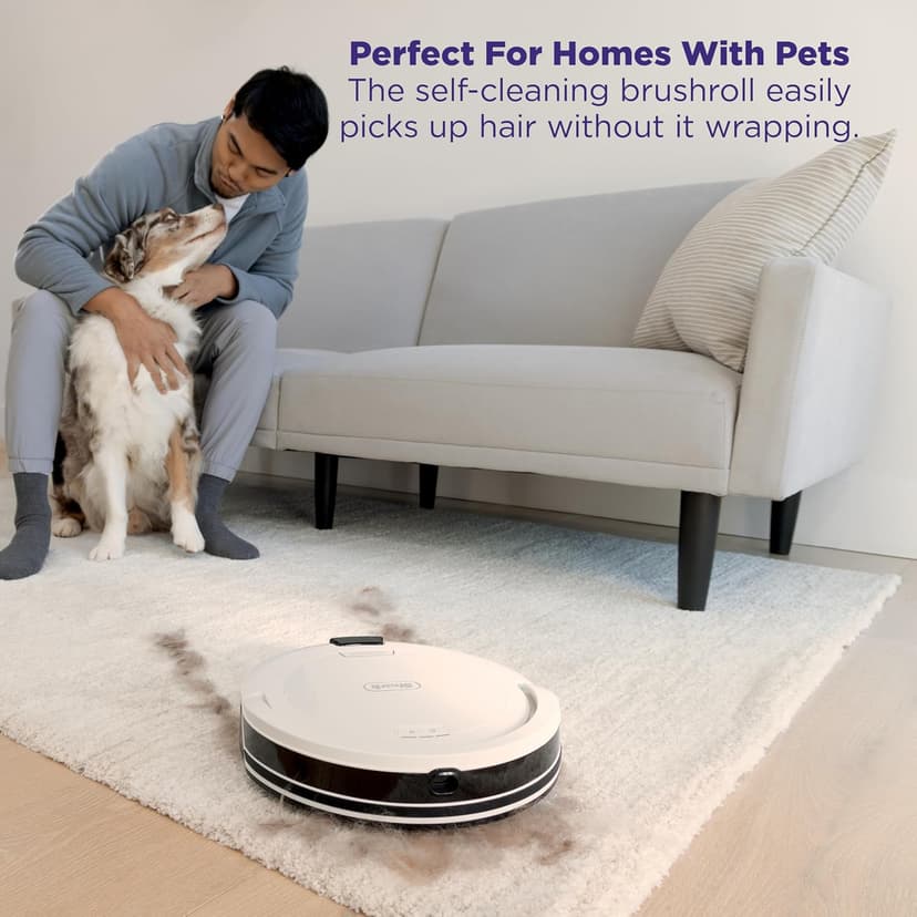 Shark Navigator Robot Vacuum with Bagless 30-Day Capacity Self-Empty Base, Powerful Suction, SmartPath Navigation, Self-Cleaning Brushroll, for Carpets & Hard Floors, White, AV2110S