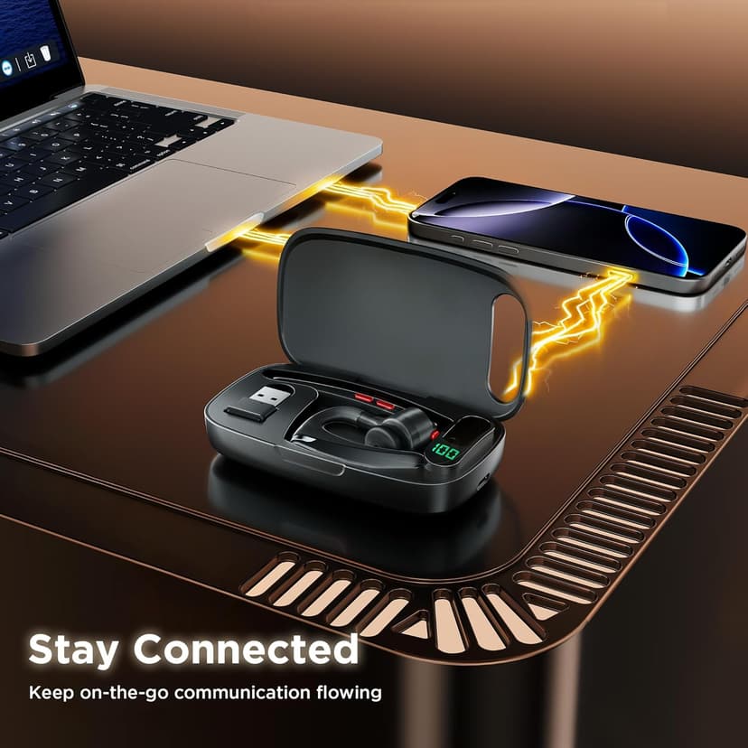 COMEXION Bluetooth Headset V5.3, Wireless Headset with Dual Noise-Canceling Mics, Portable Charging Case, 300H Standby Time, Hands Free Headphones for Computer/Cell Phones, Trucker/Home/Office/Work