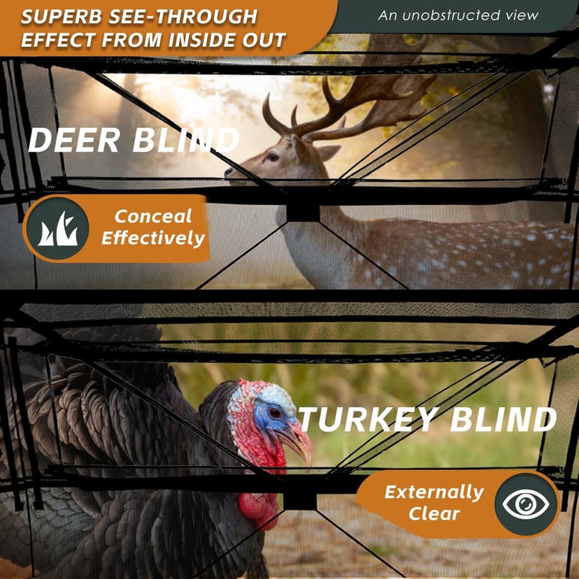FUNHORUN Hunting Blind with Floor Mat, 360 Degree See Through Ground Blind with Carrying Bag, 2/3/4 Person Pop Up Camouflage Tent Portable Concealed Shelter