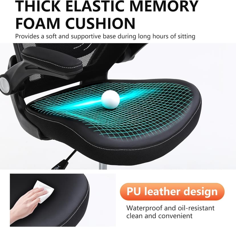 BestOffice Drafting Chair Ergonomic Tall Office Chair Standing Desk Chair with Flip Up Arms Foot Rest Back Support Adjustable Height Mesh Drafting Stool, Dark Black