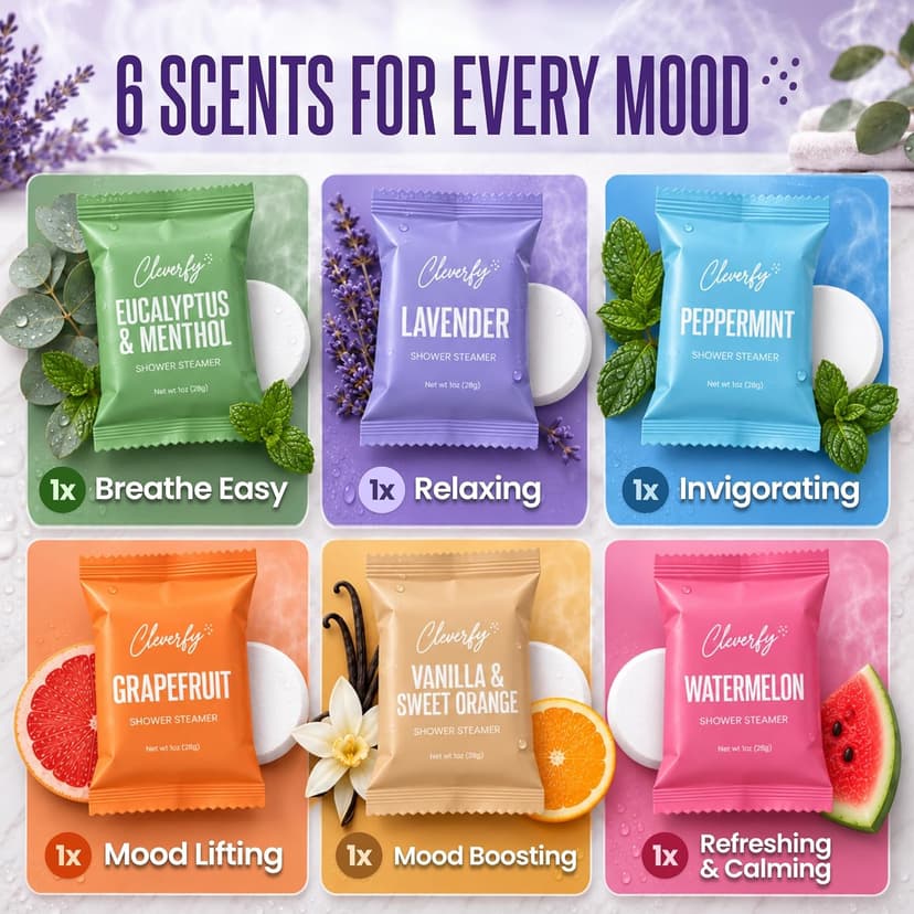 Cleverfy Shower Steamers Aromatherapy for Women and Men – Self-Care Shower Bombs for Stress Relief and Relaxation – 6 Tablets