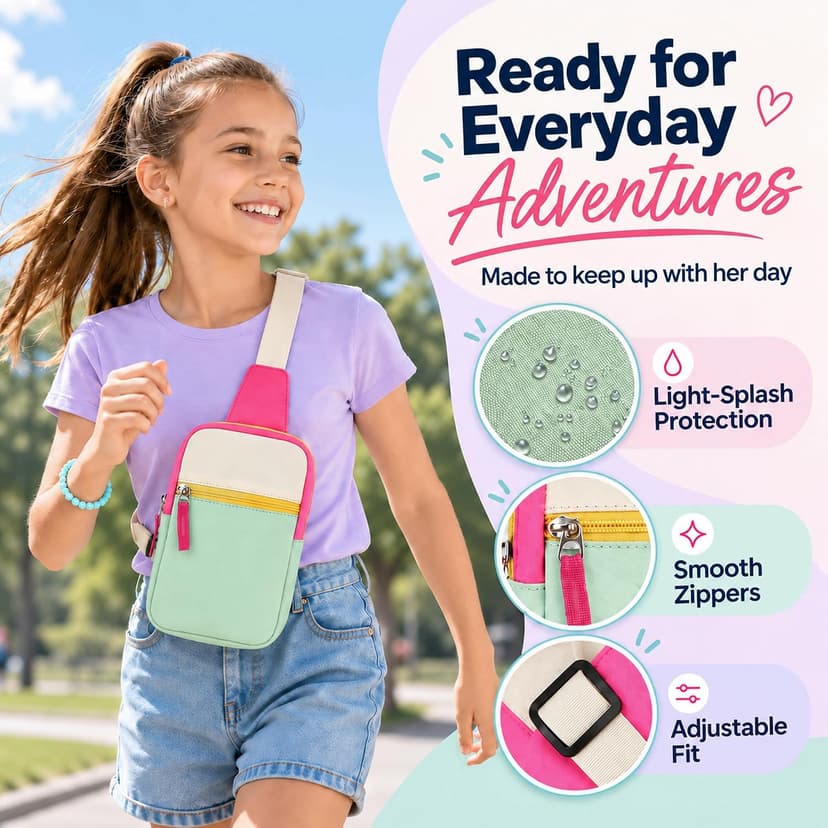 Preppy Kids Crossbody Sling Bag Purse, Halloween Boo Basket Christmas Stocking Stuffers Gifts for Kids Tween Girls Fashion Birthday Gifts for 8 9 10 11 12 Year Old Teen Girls Trendy Stuff Fanny Pack B0DJJK7S15