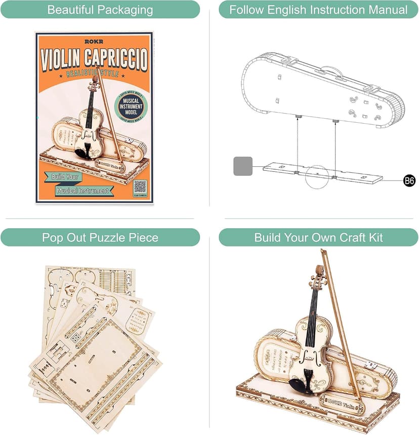 ROKR Wooden 3D Puzzles for Adults Violin, Musical Instrument Model Kit 3D Puzzles to Build, Desk Decor/DIY Hobbies/Gifts for Family and Friends (Violin) B0B7J49BWX