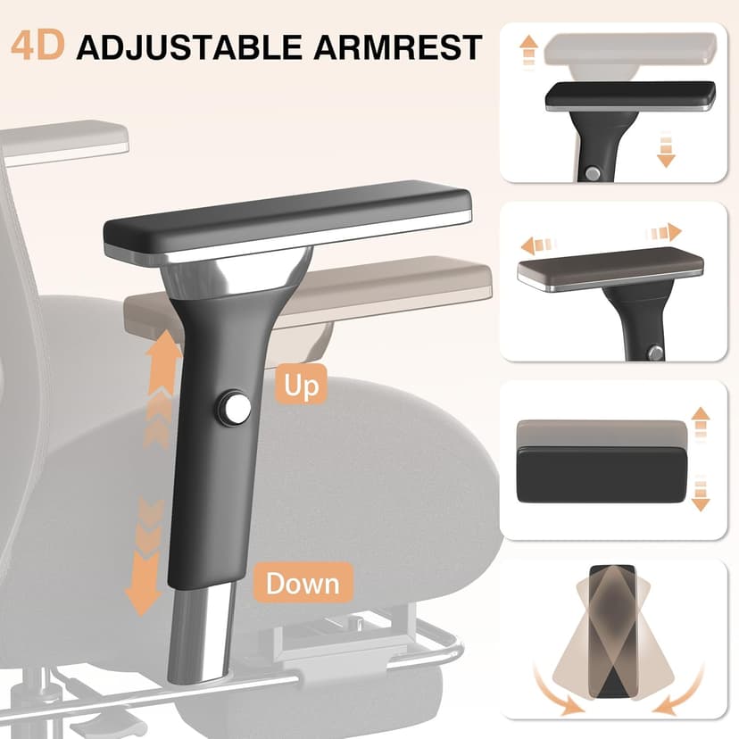 750lbs Big and Tall Office Chair with Wide Thick Seat Cushion,Ergonomic Mesh Office Chairs for Heavy People,Computer Desk Chair with 4D Armrests,Adjustable Lumbar Support for Long Hours Daliy Work