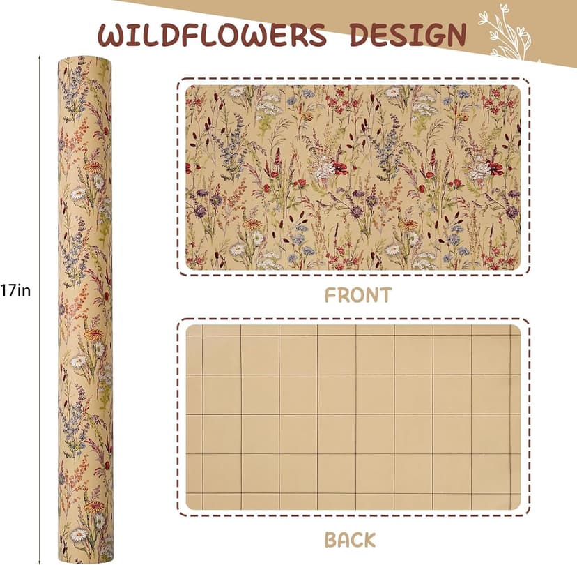 Tyzarglef Wild Flower Wrapping Paper Roll, 17 Inches x 32.8 Feet Kraft Floral Design Wrapping Paper for Women Girls Gifts, Birthdays, Weddings, Bridal Shower and Engagement B0F13926HD