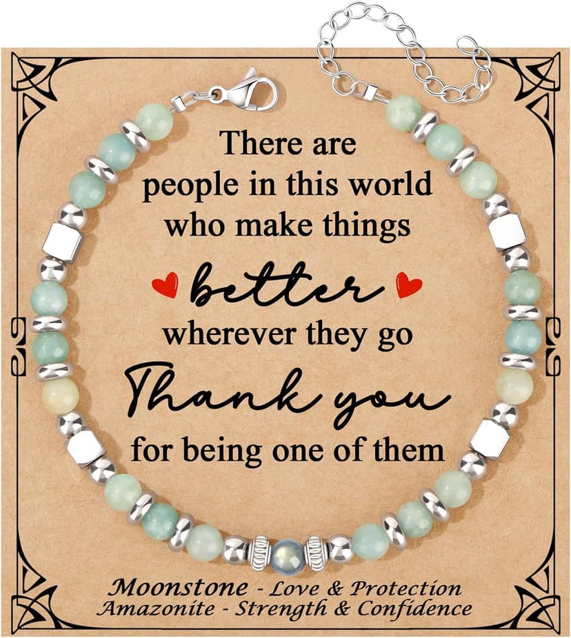 𝗚𝗶𝗳𝘁𝘀 𝗳𝗼𝗿 𝗪𝗼𝗺𝗲𝗻 𝗠𝗼𝗼𝗻𝘀𝘁𝗼𝗻𝗲 𝗕𝗿𝗮𝗰𝗲𝗹𝗲𝘁 Amazonite Colorful Imperial Jasper Stainless Steel Beads Bracelets, Graduation Mothers Day Christmas Birthday Gifts for Her Women