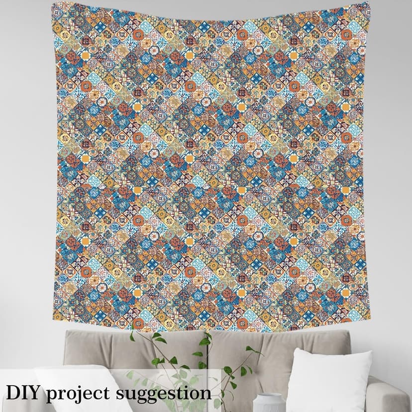 Bohemian Upholstery Fabric for Chairs, Boho Geometric Fabric By The Yard, Vintage Exotic Floral Decorative Fabric for Upholstery and DIY Projects, Plaid Pattern Fabric, Colorful, 1 Yard