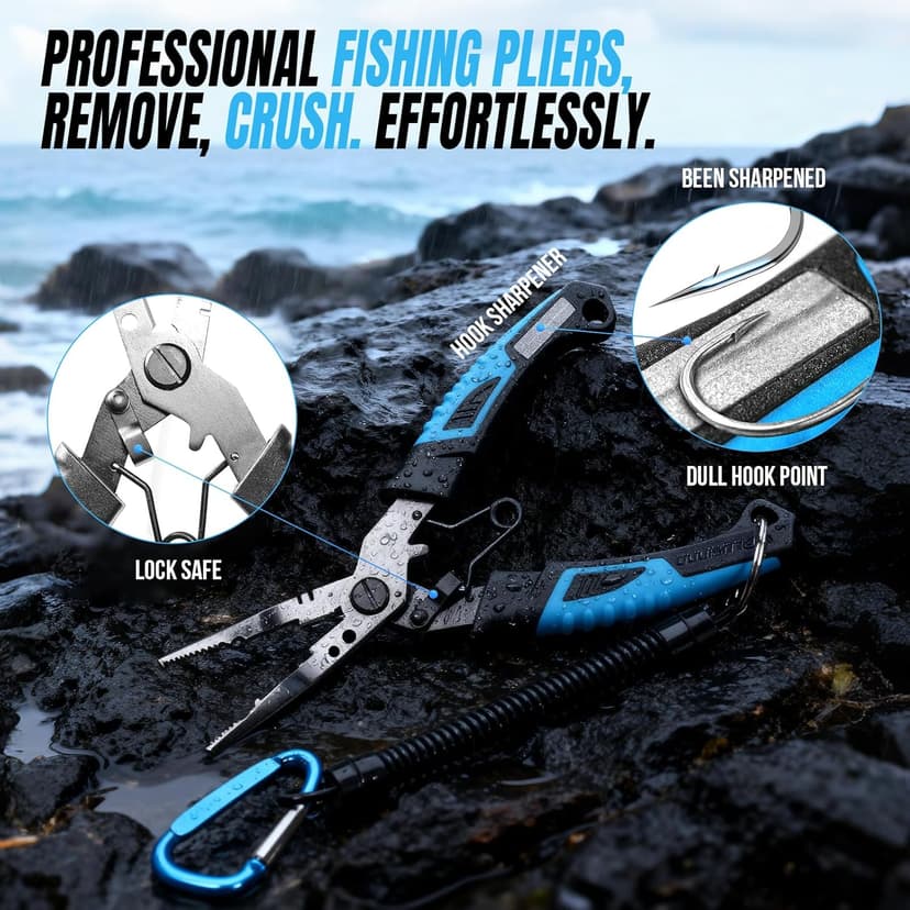 PLUSINNO Fishing Gear,Full Fishing kit Include Fishing Rod and Reel Combo, Tackle Box with Fishing Lures, Fishing Accessories, Fishing Pliers,Fishing Gifts for Men with Fishing Tool Kit