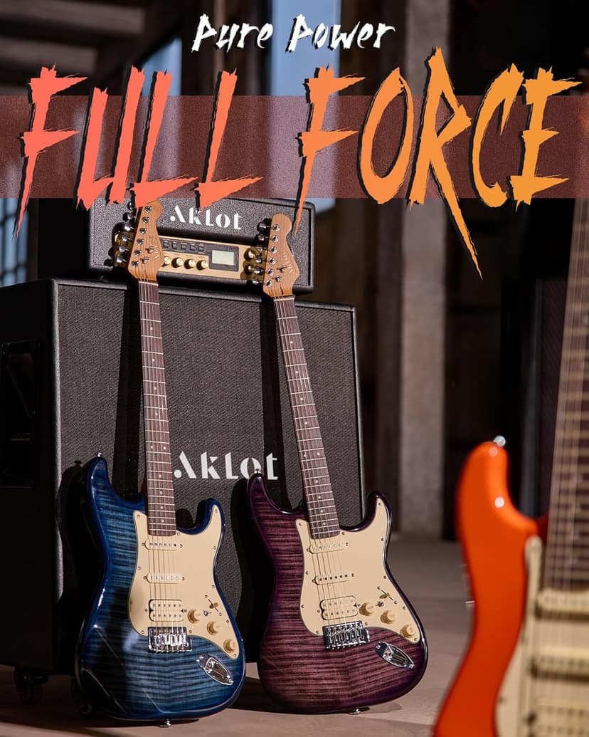 AKLOT Beginner Electric Guitar Kit: 10W Amp, Coil-Split HSS Pickups, Lesson Book, Roasted Maple Neck, Gig Bag, Tuner, Strap, Picks, Stryde Violet Venom