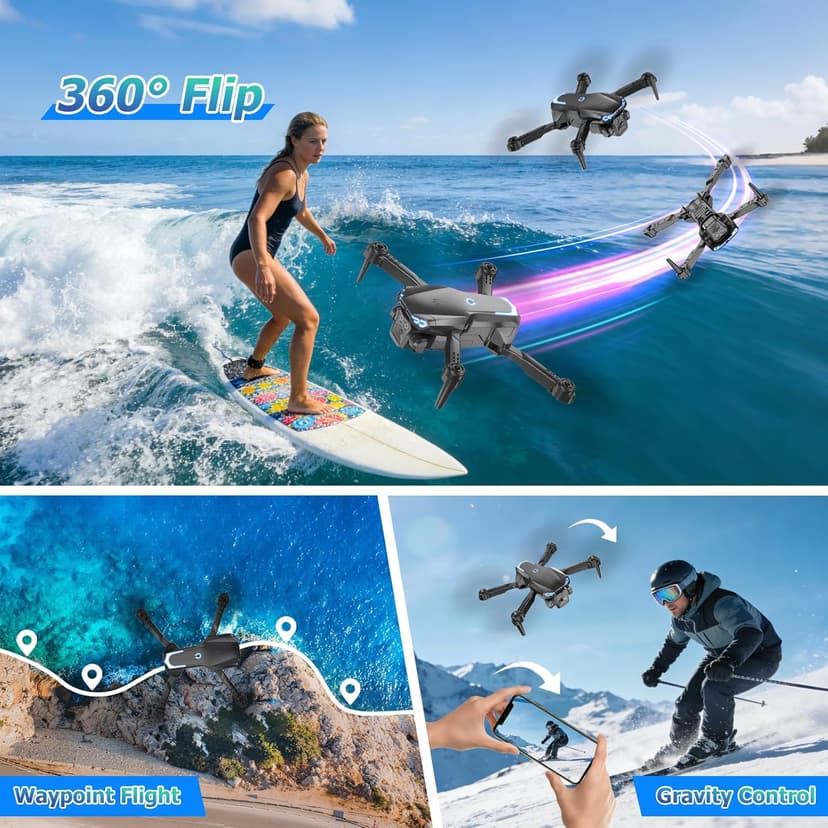 Foldable 1080P Drone with Camera for Kids & Beginners, Easy to Fly Toy Gift for Boys & Girls, One-Key Start, 3D Flips, Gesture Selfie, 2 Batteries
