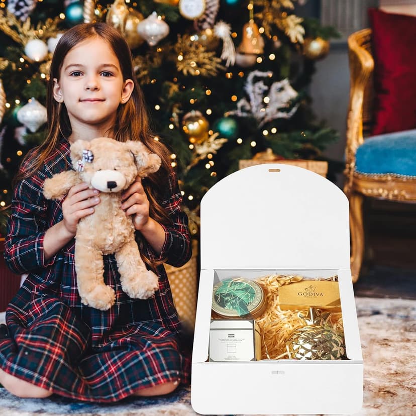 10 PCS Gift Boxes with Lids, 10.6x7.8x3.1 Inch Kraft Paper Gift Box, White with Ribbon, Bridesmaid Proposal Box for Wedding, Packaging, Present, Birthday, Cupcake