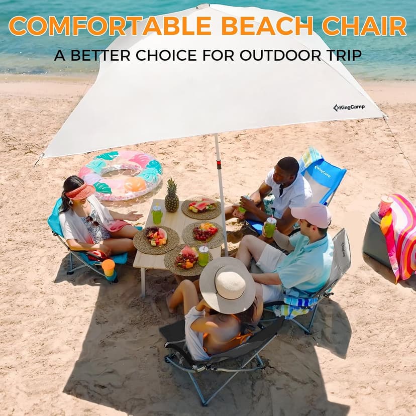 KingCamp Low Beach Chair, High Back Folding Camping Chair for Adults, Oversized Breathable Mesh Seat, 300lbs Heavy Duty Portable Chair with Cup Holder & Storage Pockets for Beach, Outdoor