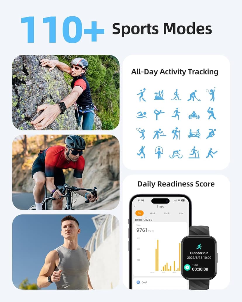 Parsonver Parsonver Smart Watch, 5ATM Waterproof Watch for Swimming, Fitness Activity Tracker with 110+ Sports Modes, Heart Rate/Sleep/SpO2/Calories Monitor, Pedometer, Fitness Watch for Android & iPhone, Black