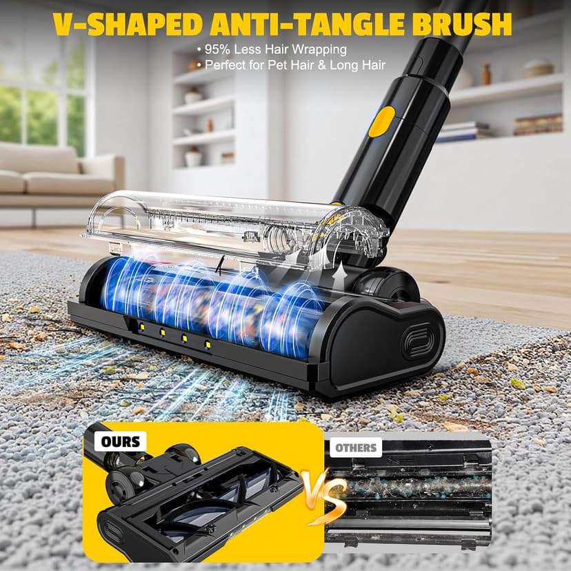 LIVOWALNY Cordless Vacuum Cleaner Compatible with DeWalt 20V Battery, 350W Brushless 40kPa Suction, 0.8L Dual Dust Cup, LED Floor Brush & 180° Flex Wand for Hardwood & Carpet (Battery Not Included)