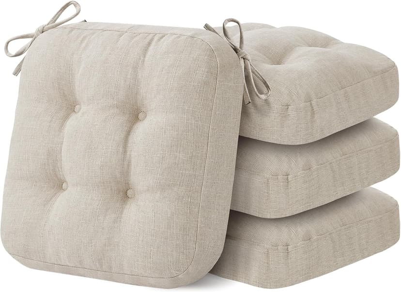 IASEAHK Chair Cushions, Memory Foam Dining Chair Cushions, Tufted Indoor Chair Pads, Set of 4, 16.5' x 16.5' x 3.5', Beige