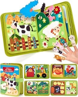 1 Year Old Boy Gifts Educational Quiet Activity Books 10 Pages, Toddler Christmas Stocking Stuffers One Year Old Travel Toys hahaland Busy Book for Toddlers 1-3 - Montessori Toys 1 Year Old Busy Board B0CR3FQ58C