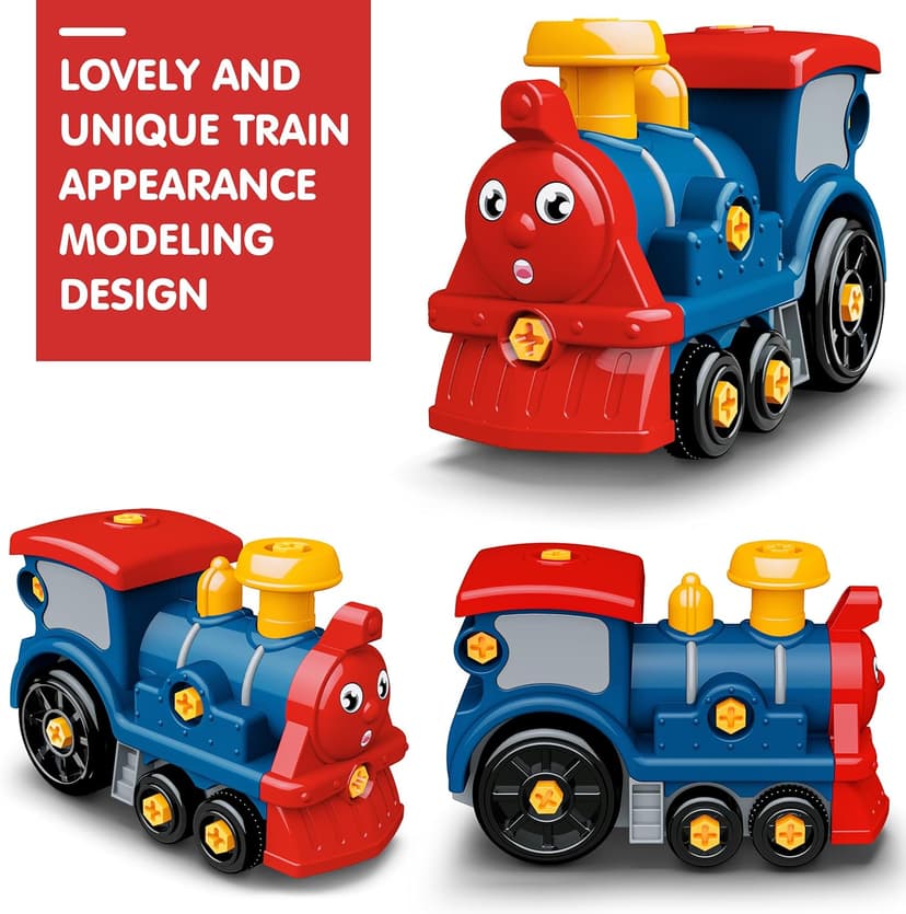 BASUN Toddler Take Apart Toy Set with Electric Drill, DIY Electric Train Assembly, STEM Building Learning Toys, Xmas Gifts for 3-8 Year Old Boys & Girls