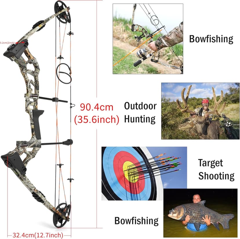 Archery Bowfishing Compound Bow Kit, 0-70lbs Adjustable,Ready to Fish Kit with Bowfishing Reel,Bow Fishing Arrows,Right-Handed for Adult/Youth Fishing Hunting Target Shooting