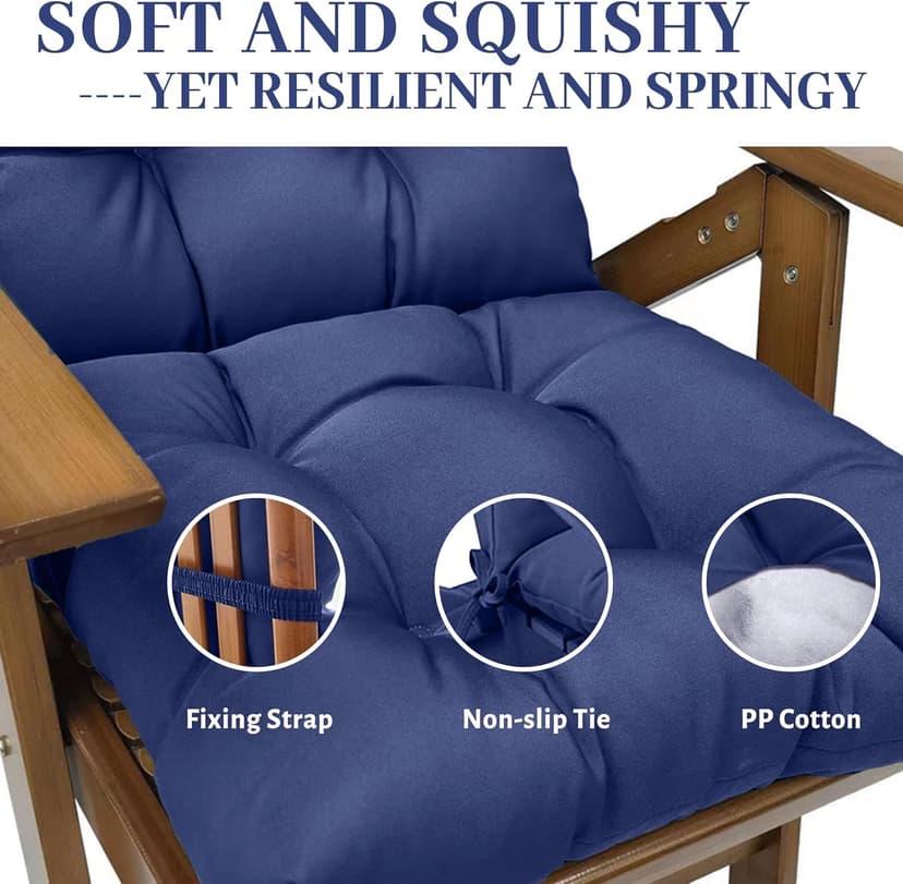 Rocking Chair Cushion Adirondack Chair Cushions with Non-Slip Ties, High Back Patio Chair Cushions,Fade-Resistant & Waterproof,Indoor/Outdoor Rocking Chair Pad for Living Room, Deck, Blue