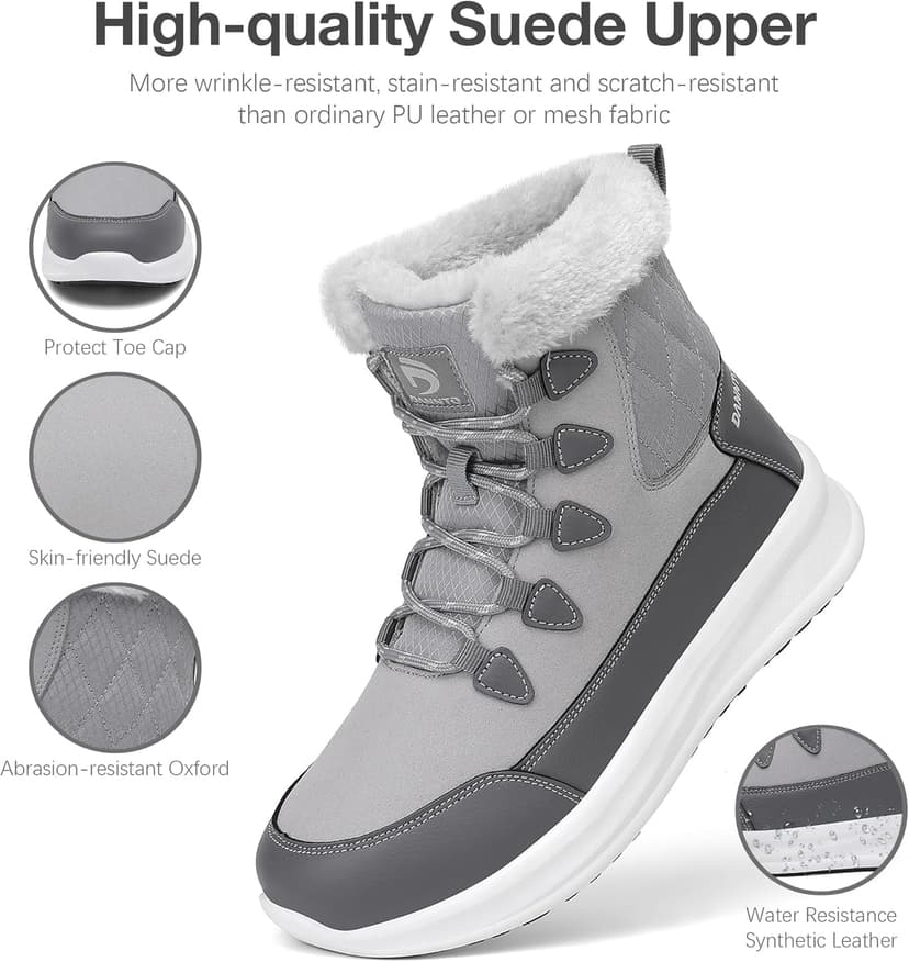 Dannto Womens Winter Snow Boots Warm Fur Lined Ankle Shoes Water Resistant Booties Non Slip Sole