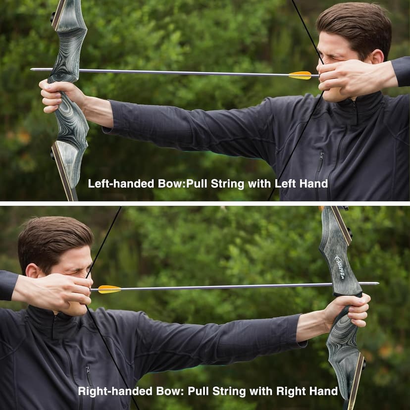 Black Hunter Takedown Recurve Bow, 60" Right Handed & Left Handed Archery Recurve Bows with Ergonomic Design for Adults Beginners to Advanced Outdoor Practice & Hunting (25-60 lbs)