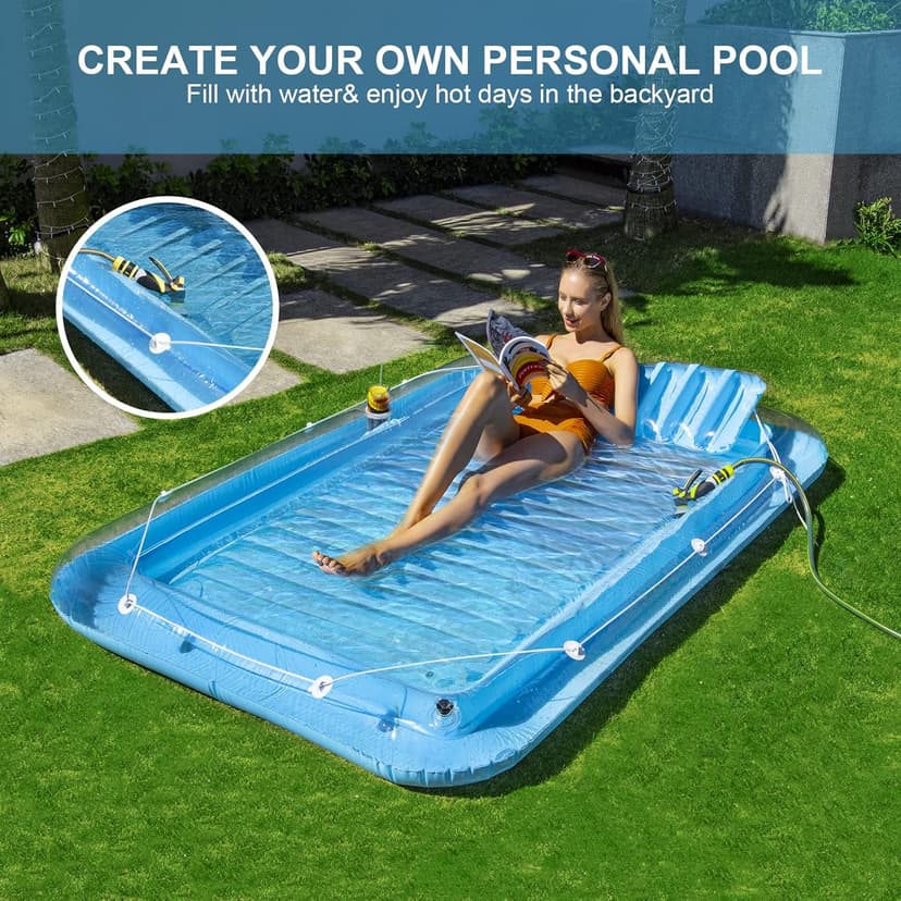 Inflatable Pool Floats Lounger for Adults, Blow Up Tanning Pool Raft Sun Tan Tub with Inflatable Pillow for Family Outdoor, Garden, Backyard Summer Water Party (14+ Year Old)