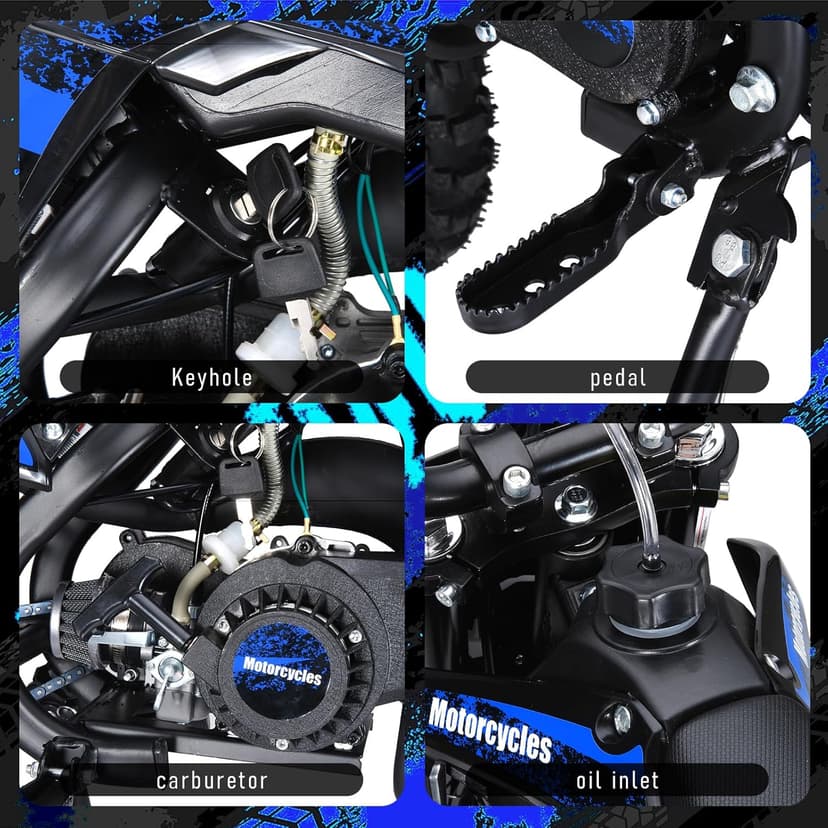 50CC Dirt Bike, 2-Stroke Kids Dirt Bike with 10-Inch Off-Rode Tire, Mini Bike with Front and Rear Disc Brake, Up to 25 Mph, Mini Bikes for Kids 8-14 Weight Support Up to 330 LBS Blue