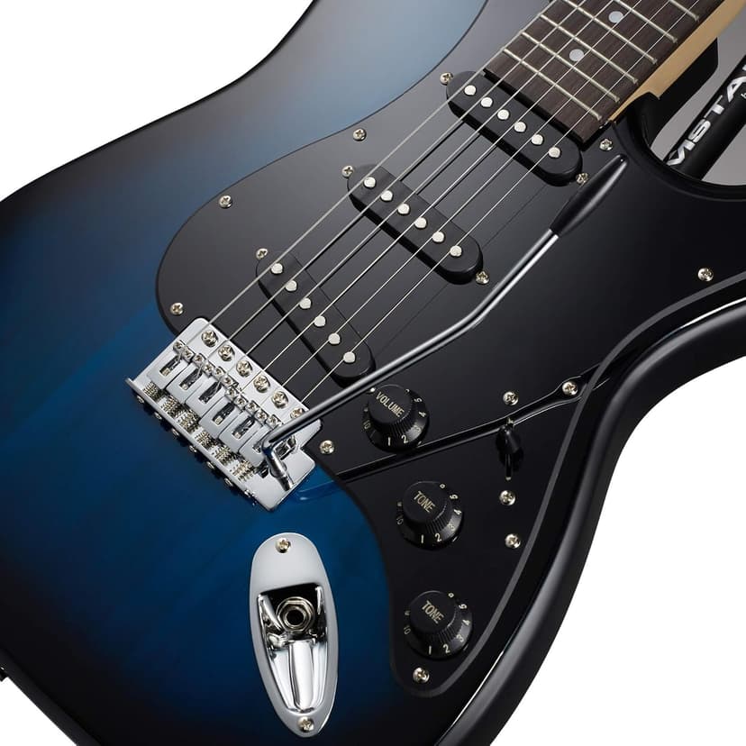 Ashthorpe 39-Inch Electric Guitar (Blue-Black), Full-Size Guitar Kit with Padded Gig Bag, Tremolo Bar, Strap, Strings, Cable, Cloth, Picks