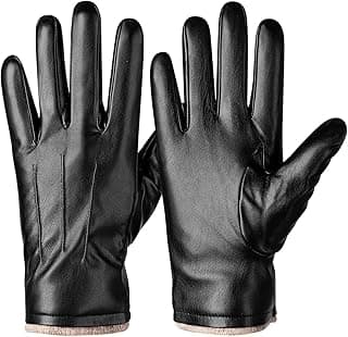 Alepo Winter PU Leather Gloves For Men, Warm Thermal Touchscreen Texting Typing Dress Driving Motorcycle Gloves Wool Lining