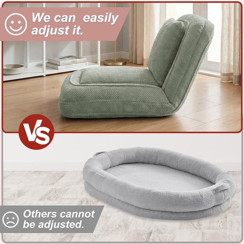 Human Dog Bed, Lazy Sofa Couch, Plush Floor Gaming Chair,5 Adjustable Position, sit, Sleep, fold, Suit to Put in Bedroom, Living Room,Space Saving Design (Green)