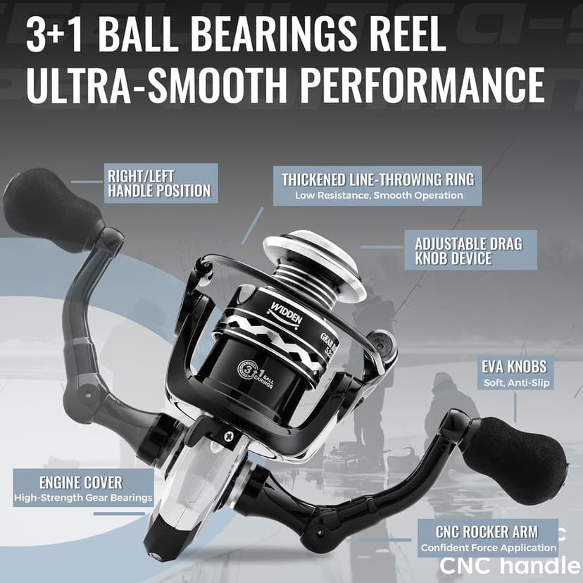 WIDDEN Ice Fishing Rod and Reel Combo, 27" Medium Light Spinning Ice Fishing Pole, Gear with Tackle Box Kit, Line, Lures for Saltwater, Freshwater Trout, Bass, Walleye