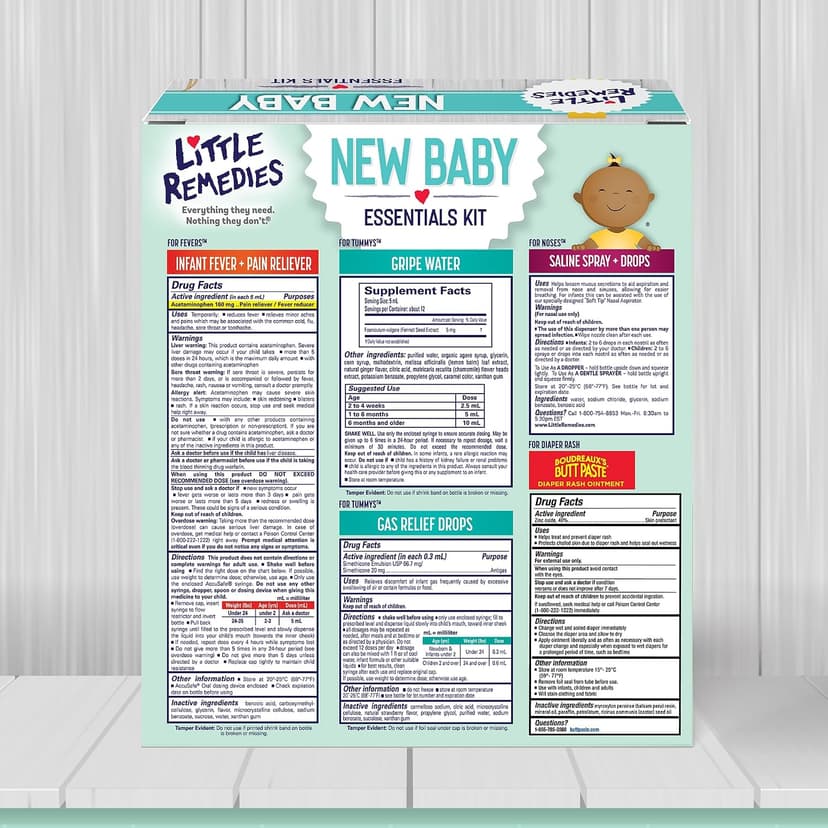 Little Remedies New Baby Essentials Kit with Saline Nasal Spray, Diaper Rash Cream, Gas Relief Drops, Gripe Water & More, Safe for Newborns, Multi-Color B075G6XMSF