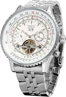 FORSINING Men's Self Winding Waterproof Automatic Stainless Steel Skeleton Tourbillon Calendar Wrist Watch