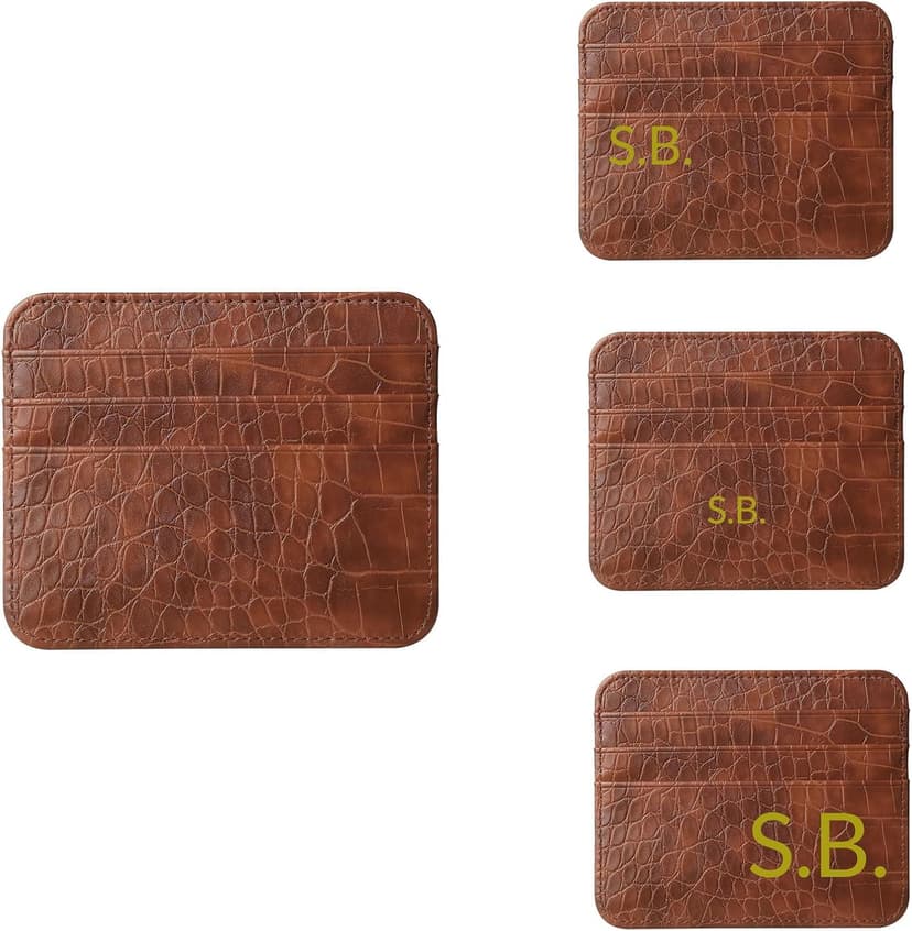Custom Personalized Credit Card Holder Wallet – Slim PU Leather Card Case with Custom Name or Initials – Front Pocket Wallet for Men & Wome，Gifts (Crocodile pattern, brown)