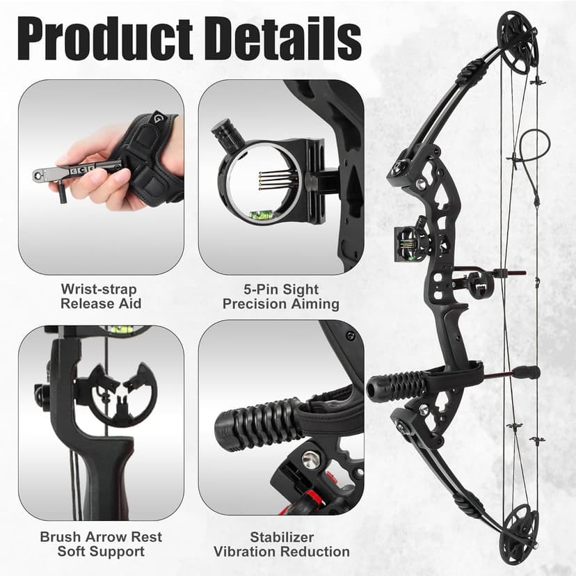 Compound Bow Kit Adjustable for Outdoor Use & Target Practice, 30-70lbs Archery Set with Carbon Arrows and Accessories