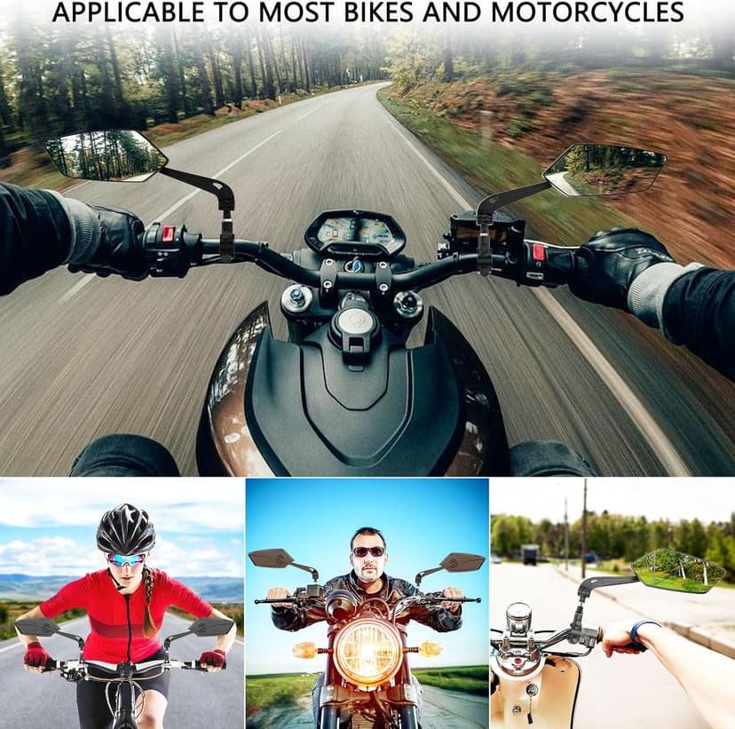 2 Pack Bike Mirrors, eBike Mirrors for Handlebars, 360° Adjustable Safety Bicycle Rear View Mirrors, Scratch Resistant Glass Lens, Bicycle Universal Fit Accessories