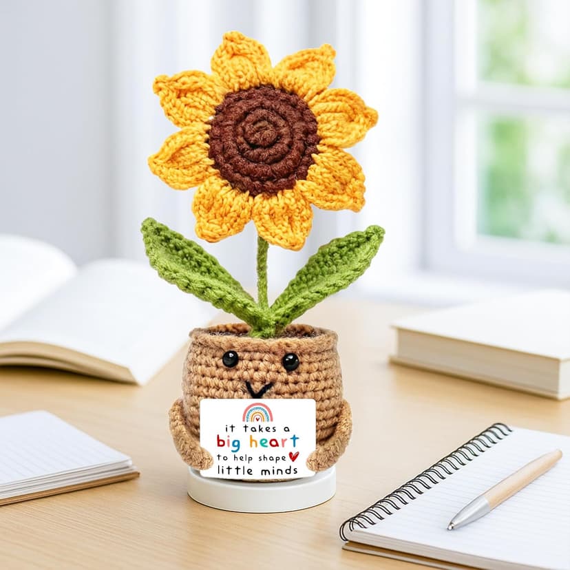 Teacher Gifts for Women, Teacher Gifts for Teachers Appreciation Week, End of Year, Birthday, Back to School - Positive Crochet Sunflower Handmade, Teacher Crochet Gift