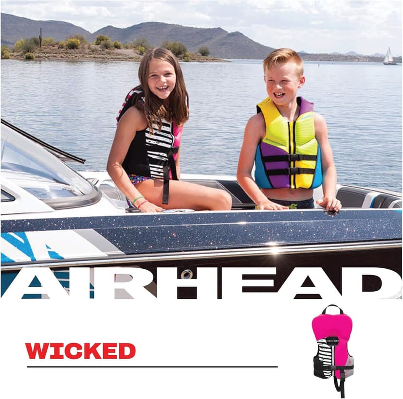 Airhead Wicked Kwik-Dry NeoLite Flex Life Jacket for Kids - USCG Approved Life Vest for Youth, Child & Infant, Watersports Vest for Boating, Tubing & Swimming, Hot Pink