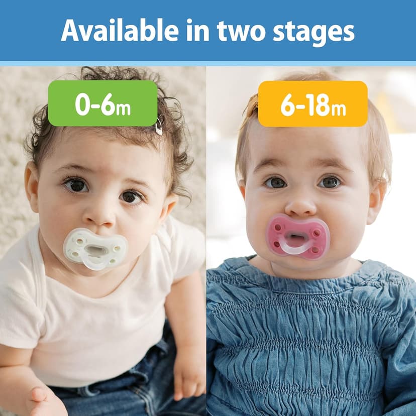 Dr. Brown's Advantage One-Piece Silicone Baby Pacifier, Fully Symmetrical Soother, Coral/Light Pink/Pink, 6-18m, BPA Free, 3 Pack