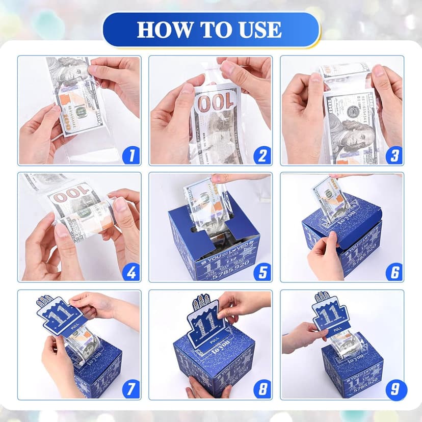 11 Happy Birthday Money Box for Cash Gift, 11th Birthday Decorations for Boys and Girls, Gifts for 11 Year Old Boy, Boy Gift Ideas, Cool Things for Teen -Blue with 100PCS Bags