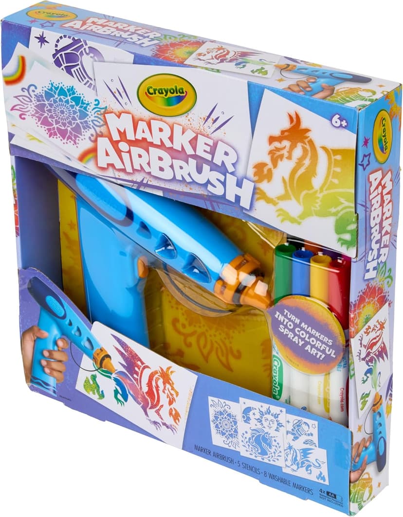 Arts & Crafts Toys for Kids, Birthday, Holiday Gifts for Girls & Boys 6+, Battery-Powered Sprayer Kids Activities Crayola Marker Airbrush Spray Art Kit, 8 Washable Markers, 5 Stencils B0DTB2N2D9