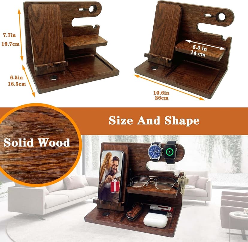 VEIYAILU Gifts for Men Boyfriend Him Brother Nightstand Organizer Gift for dad from Daughter Son Wood Phone Docking Station Anniversary Birthday Gifts (Walnut) B0GC5FQY5H