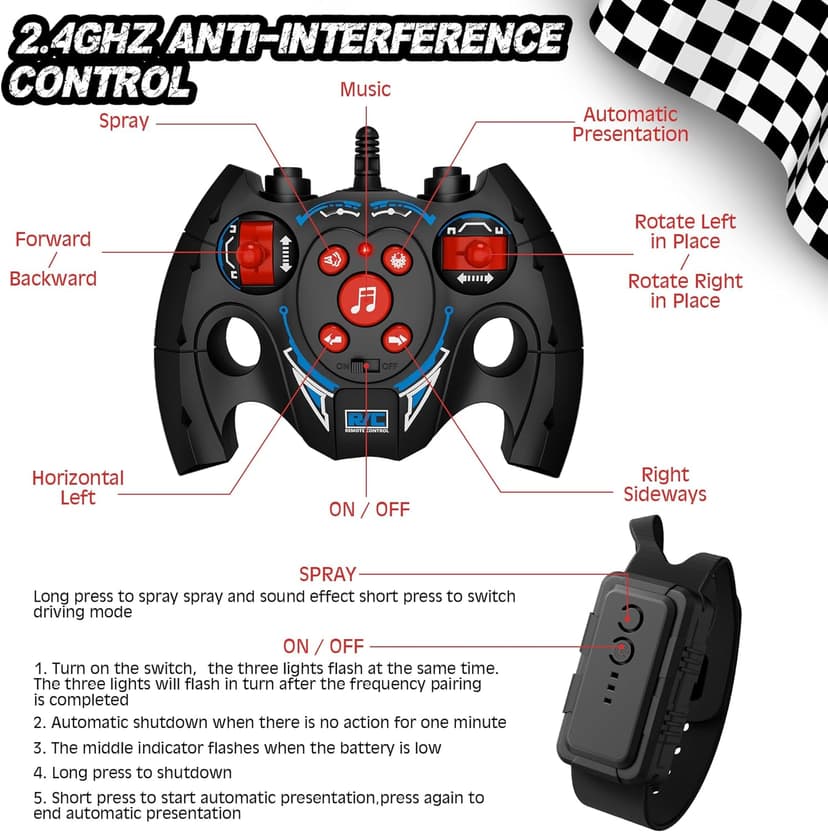 RC Stunt Car, Gesture Sensing RC Cars for Boys Girls, 2.4GHz 4WD Remote Control Car with 360° Rotating, Lights, Music, Spray, Toy Cars for Kids Age 6 7 8 9 10 11 12 Year Old Birthday Gifts