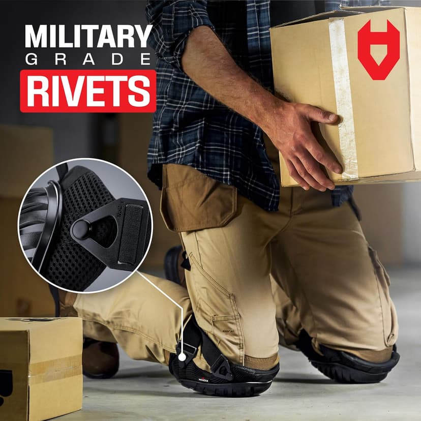 NoCry Professional Gel Knee Pads for Work with Soft Foam and Gel Cushion — Heavy Duty Cap, Reinforced Adjustable Straps, Military-Grade Rivets and Built-in Hang Loops — Perfect for Construction