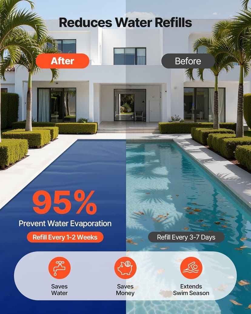 VEVOR Solar Pool Cover, 32 x 16 ft Pool Bubble Cover, 16 Mil Pools Solar Blanket with Dual Heat-Locking Air Layer for Pools, Daytime Heat Absorption, Nighttime Heat Retention, Blue & Silver, Cuttable