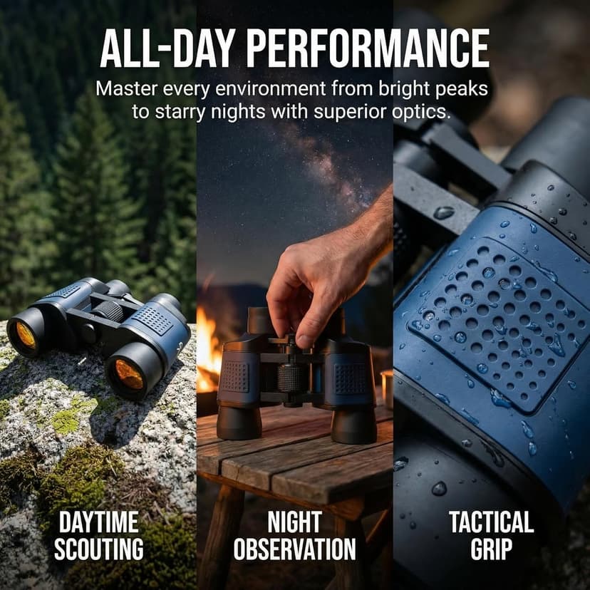 Adult Night Vision Binoculars 60x60 1000M Professional Waterproof High-Power Optical Binoculars, Suitable for Stargazing, Bird Watching, Concerts, Football, Sightseeing, Hunting, and Easy to Carry.